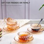 Amber Glass Tea Cups and Saucers Set of 6