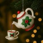 Vintage Christmas Teapot Ornament for Tea Lovers