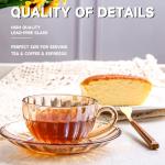 Amber Glass Tea Cups and Saucers Set of 6