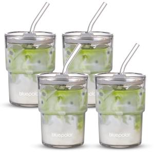 Aurora White 4-Pack Glass Tumblers with Straws