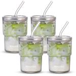 Aurora White 4-Pack Glass Tumblers with Straws