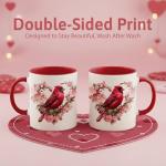 Red Cardinal Ceramic Mug - Floral Bird Design