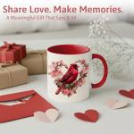 Red Cardinal Ceramic Mug - Floral Bird Design