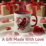 Red Cardinal Ceramic Mug - Floral Bird Design