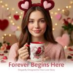 Red Cardinal Ceramic Mug - Floral Bird Design