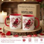 Red Cardinal Ceramic Mug - Floral Bird Design