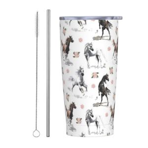 Pink Floral Horse Insulated Tumbler with Lid