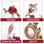 Floral Glass Tea Cups with Spoons - Set of 2