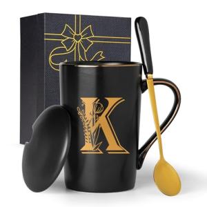 Personalized Letter K Coffee Mug with Flowers