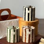 Retro Striped Ceramic Coffee Mug - 10oz Green
