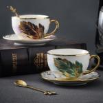 Golden Handle Ceramic Tea Cups with Saucer Set