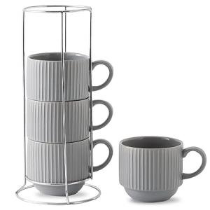 Stackable Ceramic Coffee Mugs Set of 4