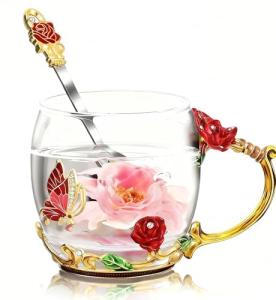 Flower Glass Tea Cup with Spoon - Perfect Gift