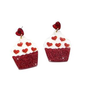 Glitter Heart Dangle Earrings with Cups and Cats