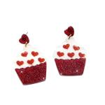 Glitter Heart Dangle Earrings with Cups and Cats
