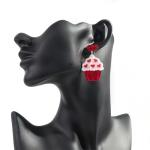 Glitter Heart Dangle Earrings with Cups and Cats