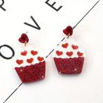Glitter Heart Dangle Earrings with Cups and Cats