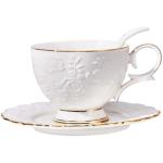 QEETOOHH Tea Cup and Saucer Set for 1, Coffee Cup with Saucer and Spoon, Espresso Latte Cup for Women Gift, Dishwasher Safe, 6.8 Oz
