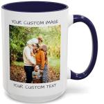 Personalized Coffee Mug – Custom Photo, Text, or Logo Ceramic Mug Tea Cup | Taza Personalizada with Picture or Message | Customized Gift Idea for Men & Women, Mom, Dad, Friends - White/Blue | 15oz