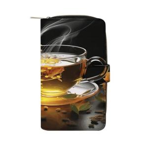 Cup of Tea Wallet Multifunctional Leather Wallets for Men Compact Long Wallet Credit Card Holder Passport Bag