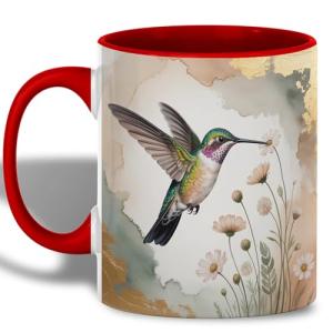 XERNIBROK Hummingbird Watercolor Art Coffee Mug, Elegant Nature-Inspired Floral Illustration Design, Decorative Ceramic Mug for Home and Office, Thoughtful Gift for Bird Lovers