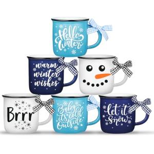 Suttmin Hello Winter Snowman Mini Coffee Mugs Set of 6 Let It Snow Snowflake Mini Cups Tiered Tray Decor for Xmas Winter Holiday Kitchen Coffee Bar Decorations Housewarming Gift