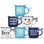 Suttmin Hello Winter Snowman Mini Coffee Mugs Set of 6 Let It Snow Snowflake Mini Cups Tiered Tray Decor for Xmas Winter Holiday Kitchen Coffee Bar Decorations Housewarming Gift