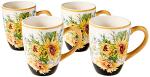 Sunflower Fields Ceramic Mugs, Set of 4 – 18 oz Floral Coffee & Tea Cups with Golden Handles – Great for Brightening Mornings, Hosting Guests, or Gifting Joy
