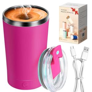 hatisan Self Stirring Coffee Mug With Lid Electric High Speed Self Stirring Mug 400ml Rechargeable Detachable Stainless Steel Self Stirring Cup for Coffee, Milk, Cocoa Christmas Gift(Rose red)