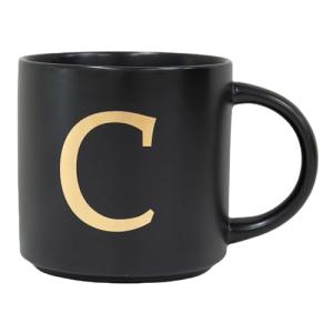 COLLECTIVE HOME - Monogram Ceramic Mugs, 15 oz Golden Initial Black Coffee Cups, Elegant Alphabet Tea Mugs, Elegant Personalized Mug with Gift Box, Unique Mug with Double Side Capital Lette (C)