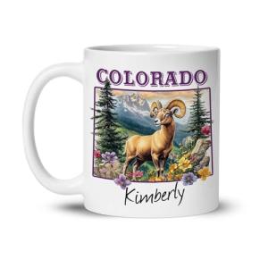 Mountain Landscape Design Mug 11oz 15oz, Personalized Colorado State Ceramic Cup, Customized Coffee Mug For Wildlife Lovers, US State White Cup, Custom Name Nature Inspired Mug