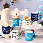 Suttmin Hello Winter Snowman Mini Coffee Mugs Set of 6 Let It Snow Snowflake Mini Cups Tiered Tray Decor for Xmas Winter Holiday Kitchen Coffee Bar Decorations Housewarming Gift