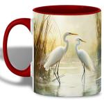Elegant Egret Pair Mug, 11oz Ceramic Coffee Cup with White Herons in Tranquil Wetland Scene, Nature-Inspired Bird Lover Gift, Serene Wildlife Art Cup
