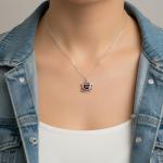 Coffee Cup Teacup Charm Necklace for Women, Sterling Silver Dainty Handmade Necklace with Red Cubic Zirconia CZ, Coffee Lover Barista Caffeine Pendant, Everyday Minimal Layering Jewelry, 18"