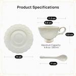 QEETOOHH Tea Cup and Saucer Set for 1, Coffee Cup with Saucer and Spoon, Espresso Latte Cup for Women Gift, Dishwasher Safe, 6.8 Oz