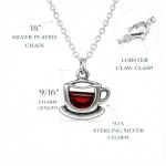 Coffee Cup Teacup Charm Necklace for Women, Sterling Silver Dainty Handmade Necklace with Red Cubic Zirconia CZ, Coffee Lover Barista Caffeine Pendant, Everyday Minimal Layering Jewelry, 18"