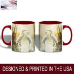 Elegant Egret Pair Mug, 11oz Ceramic Coffee Cup with White Herons in Tranquil Wetland Scene, Nature-Inspired Bird Lover Gift, Serene Wildlife Art Cup