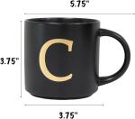 COLLECTIVE HOME - Monogram Ceramic Mugs, 15 oz Golden Initial Black Coffee Cups, Elegant Alphabet Tea Mugs, Elegant Personalized Mug with Gift Box, Unique Mug with Double Side Capital Lette (C)
