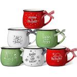 Sawysine Christmas Coffee Mugs Set of 6, 12 oz Ceramic Mug Gift Holiday Hot Cocoa for Family Mom Woman Friend Farmhouse (Classic Style)
