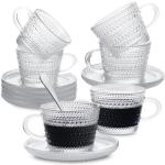 GURUDAR Glass Espresso Shot Cups with Saucers Set of 6, Clear Small Demitasse Cup with Stainless Steel Spoons, Dishwasher Safe Coffee Mugs for Tea Hot Chocolate Cappuccino, 5OZ/150ML, Raindrop