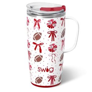 Swig Life 22oz Travel Mug, Insulated Tumbler with Handle and Lid, Travel Coffee Mug, Cup Holder Friendly, Stainless Steel 22 oz Tumbler, Reusable Insulated with Lid (We've Got Spirit Crimson)