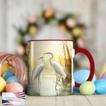Elegant Egret Pair Mug, 11oz Ceramic Coffee Cup with White Herons in Tranquil Wetland Scene, Nature-Inspired Bird Lover Gift, Serene Wildlife Art Cup