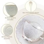 QEETOOHH Tea Cup and Saucer Set for 1, Coffee Cup with Saucer and Spoon, Espresso Latte Cup for Women Gift, Dishwasher Safe, 6.8 Oz