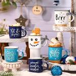 Suttmin Hello Winter Snowman Mini Coffee Mugs Set of 6 Let It Snow Snowflake Mini Cups Tiered Tray Decor for Xmas Winter Holiday Kitchen Coffee Bar Decorations Housewarming Gift