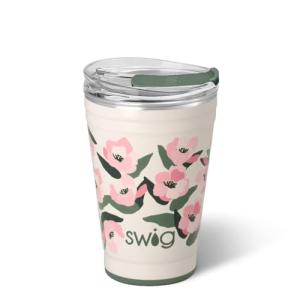 Swig Life 18oz Party Cup, Stackable Insulated Travel Coffee Tumbler with EZ Slider Lid, Cup Holder Friendly Travel, Stainless Steel 18 oz Tumbler, Reusable Coffee Mug (Sweet Pea)
