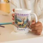 Mountain Landscape Design Mug 11oz 15oz, Personalized Colorado State Ceramic Cup, Customized Coffee Mug For Wildlife Lovers, US State White Cup, Custom Name Nature Inspired Mug