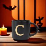 COLLECTIVE HOME - Monogram Ceramic Mugs, 15 oz Golden Initial Black Coffee Cups, Elegant Alphabet Tea Mugs, Elegant Personalized Mug with Gift Box, Unique Mug with Double Side Capital Lette (C)