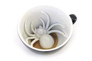 Creature Cups SPIDER Ceramic Cup (11 Ounce, Black Exterior) - Creepy Cups - Hidden 3D Critter Inside Mug Emerges As You Drink - Birthday, Holiday, Spooky Drinkware Gift for Coffee & Tea Lovers