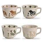 Swuut 12 oz Vintage Ceramic Coffee Mug Set of 4 - Handmade Stoneware Pottery Countryside Farmhouse Fall Autumn Tea Mugs with Big Handle for Latte,Cocoa,Dishwasher & Microwave Safe Cups (Animals)