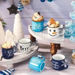 Suttmin Hello Winter Snowman Mini Coffee Mugs Set of 6 Let It Snow Snowflake Mini Cups Tiered Tray Decor for Xmas Winter Holiday Kitchen Coffee Bar Decorations Housewarming Gift